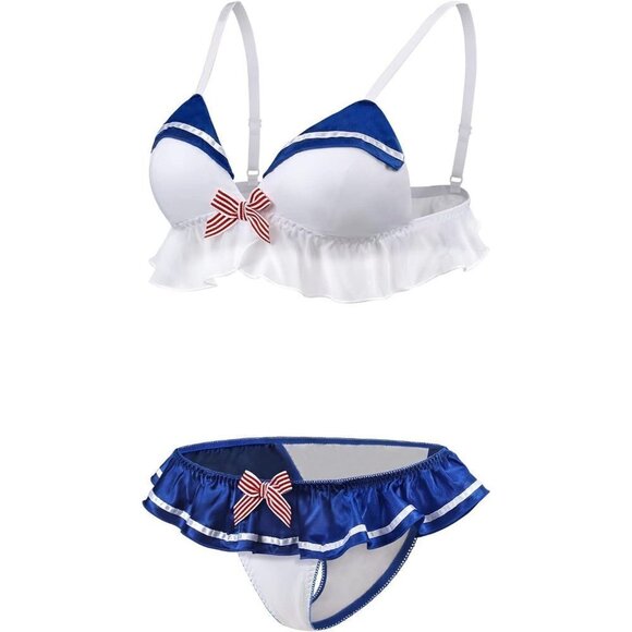 Littleforbig Women Magical Girls Nightwear Sexy Bra Panties  Bikini Set - Blue - Picture 6 of 7